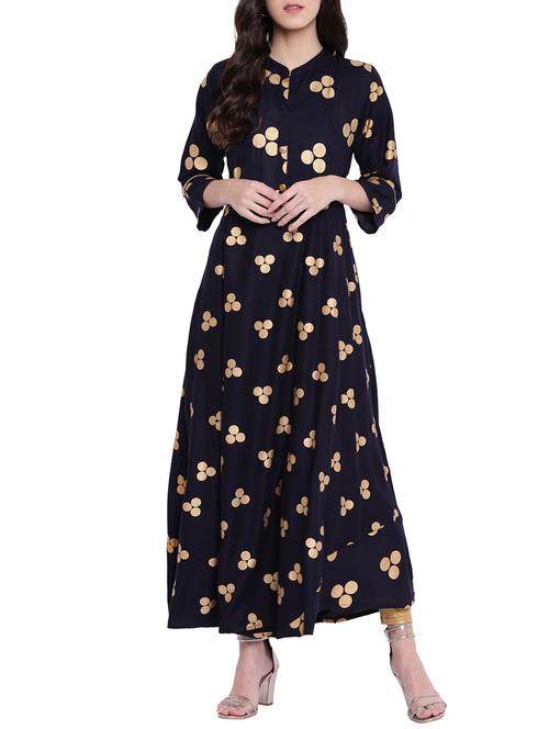foil print flared kurta - 15770832 - Very Small Image - 1