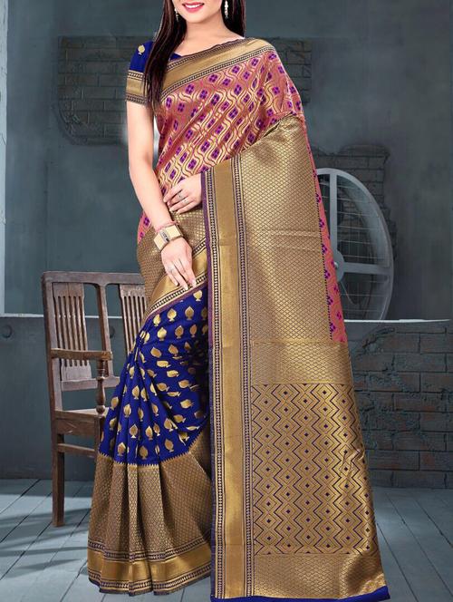 half and half ethnic motif self design saree - 15771095 - Very Small Image - 1