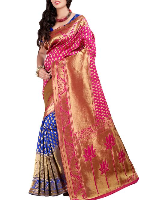 half and half ethnic motif self design saree - 15771120 - Very Small Image - 1