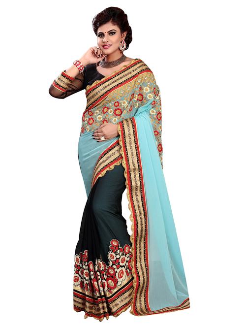 embroidered half & half saree with blouse - 15771804 - Very Small Image - 1