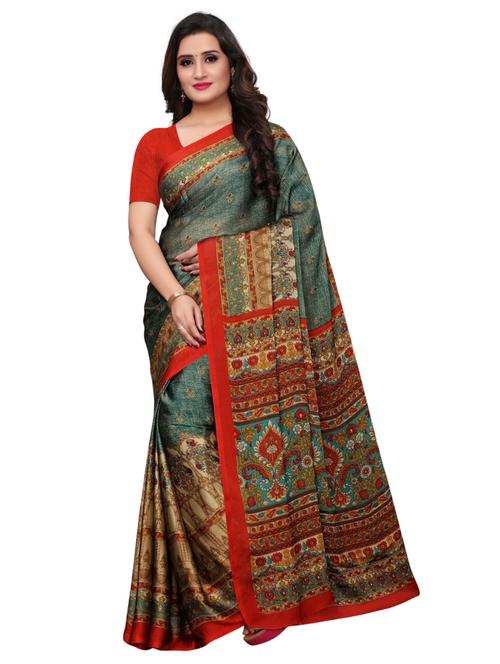 contrast border ethnic motif printed saree with blouse - 15771900 - Very Small Image - 1