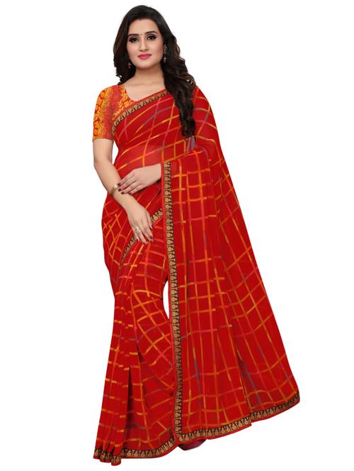 checkered printed saree with blouse - 15771917 - Very Small Image - 1