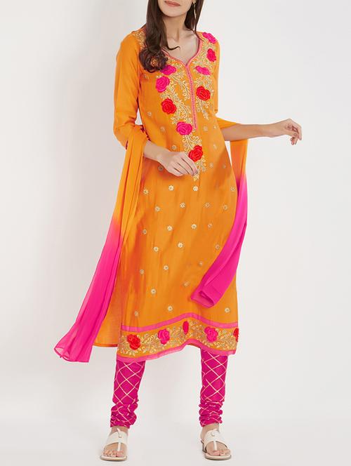 embroidered unstitched churidaar suit - 15771954 - Very Small Image - 1