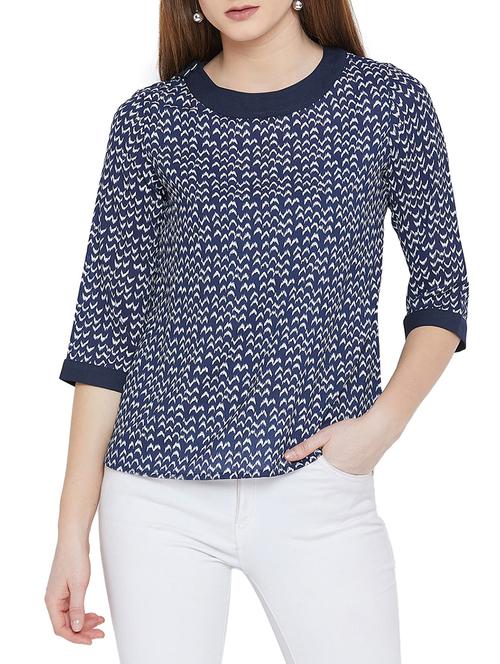 navy blue round neck top - 15772191 - Very Small Image - 1
