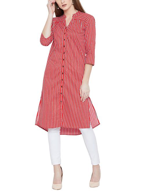 button up striped high low tunic - 15772209 - Very Small Image - 1