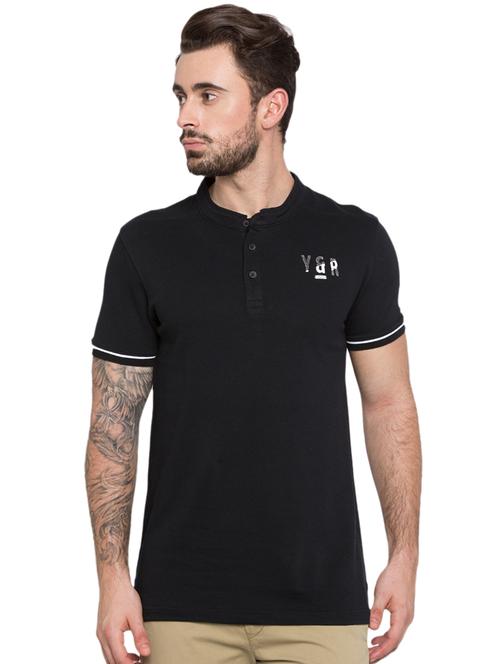 solid black mandarin neck t-shirt - 15772961 - Very Small Image - 1