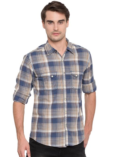 blue checkered casual shirt - 15773132 - Very Small Image - 1