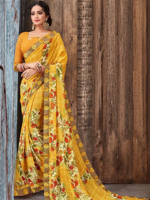 floral printed saree with blouse - 15773680 - Very Small Image - 1