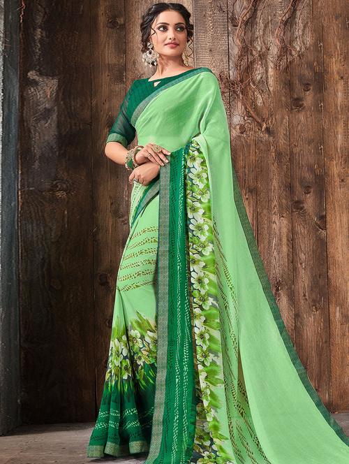 floral printed saree with blouse - 15773684 - Very Small Image - 1