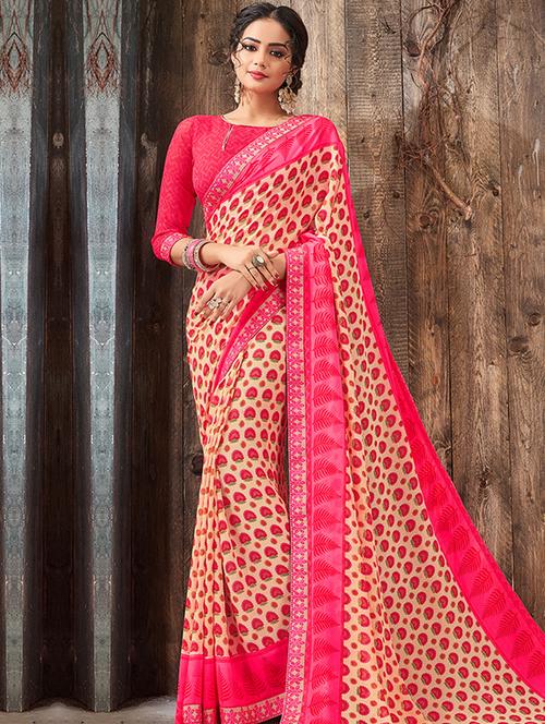 floral printed saree with blouse - 15773685 - Very Small Image - 1