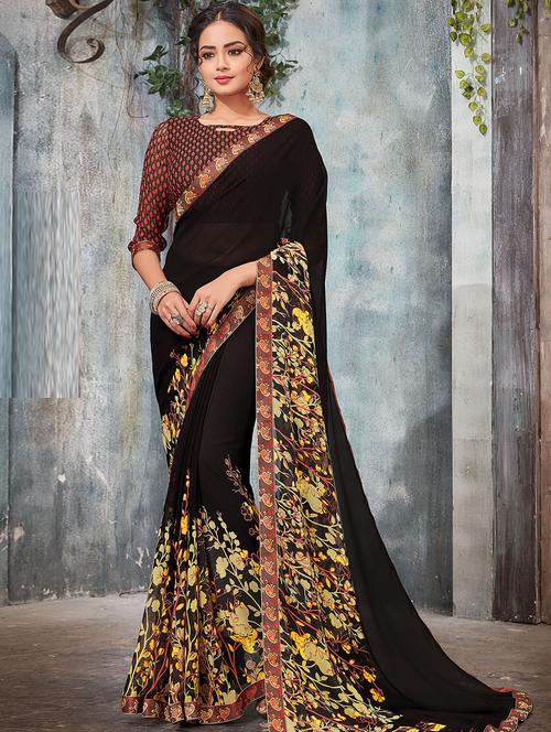 floral printed saree with blouse - 15773689 - Very Small Image - 1