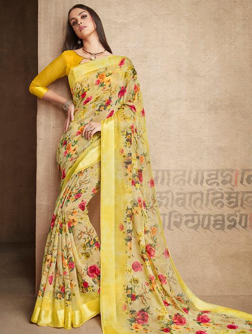 floral printed saree with blouse - 15773834 - Very Small Image - 1