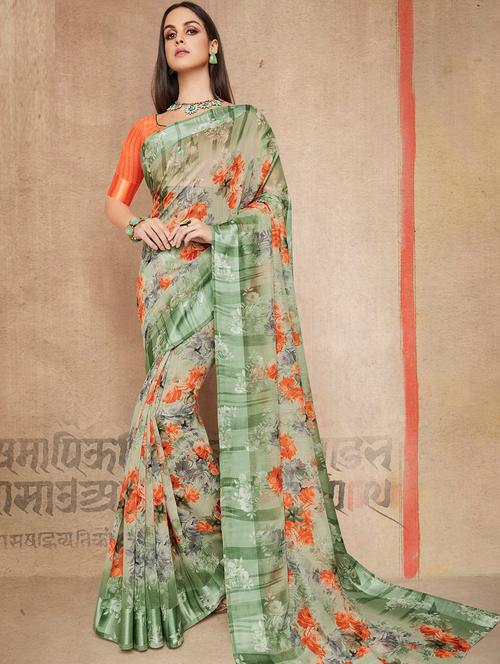 floral printed saree with blouse - 15773835 - Very Small Image - 1