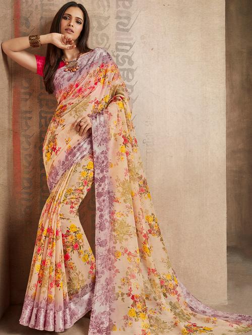 floral printed saree with blouse - 15773837 - Very Small Image - 1