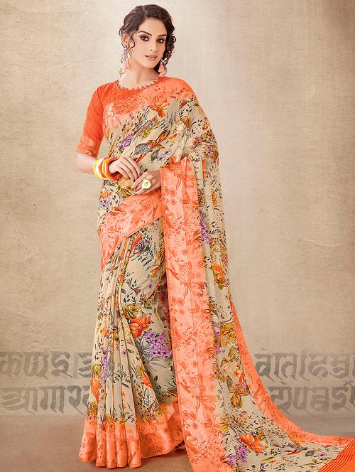 floral printed saree with blouse - 15773839 - Very Small Image - 1