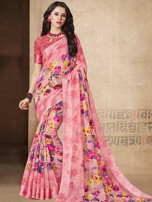 floral printed saree with blouse - 15773841 - Very Small Image - 1