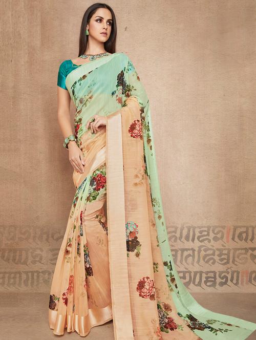 floral printed sareepe with blouse - 15773842 - Very Small Image - 1