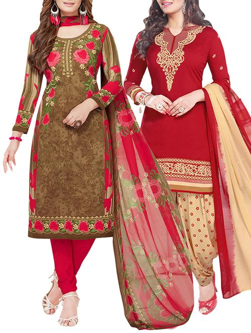 printed unstitched combo suits - 15774446 - Very Small Image - 1
