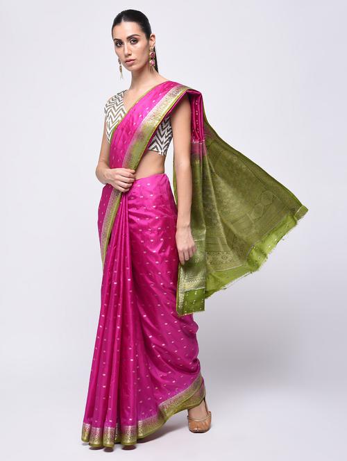 contrast bordered self design saree with blouse - 15775376 - Very Small Image - 1