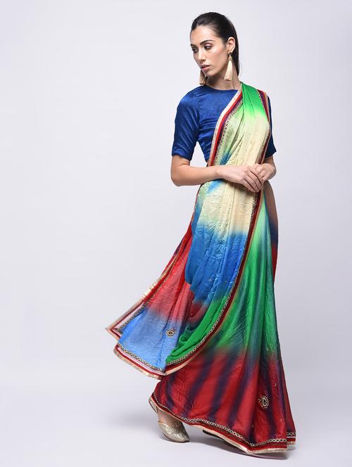 contrast border embroidered saree with blouse - 15775381 - Very Small Image - 1