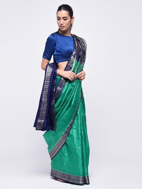 contrast border self design saree with blouse - 15775383 - Very Small Image - 1