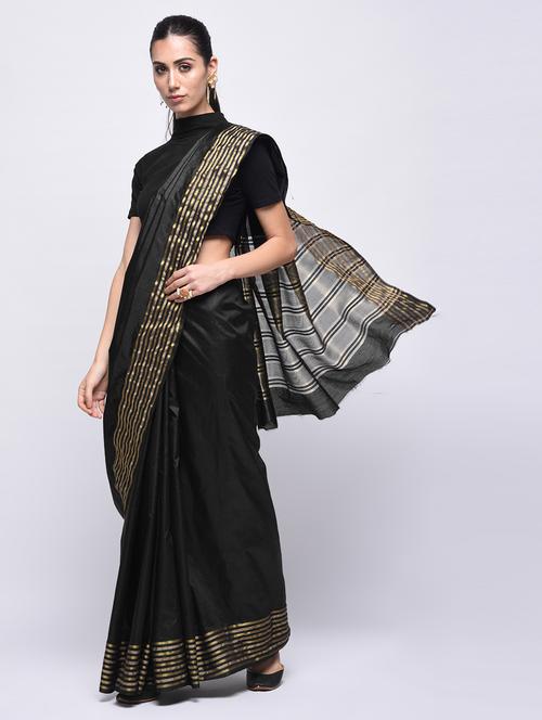 zari work striped border solid saree with blouse - 15775388 - Very Small Image - 1