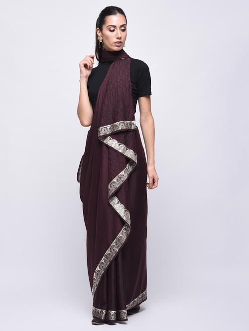 contrast border solid saree with blouse - 15775401 - Very Small Image - 1