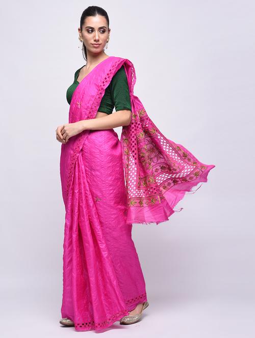cutout border embroidered saree with blouse - 15775402 - Very Small Image - 1
