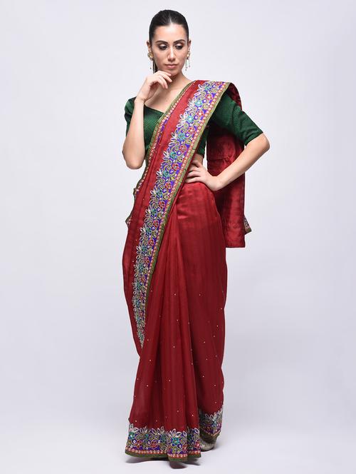 embroidered border embellished saree with blouse - 15775403 - Very Small Image - 1
