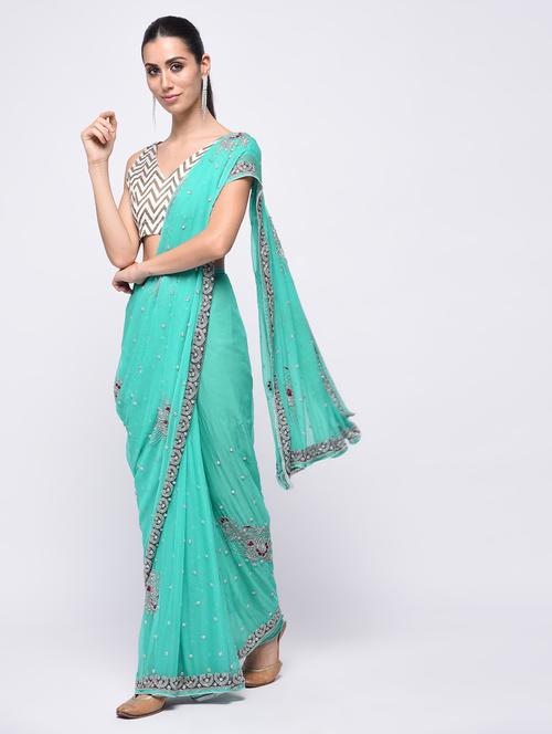 lace border embellished saree with blouse - 15775404 - Very Small Image - 1