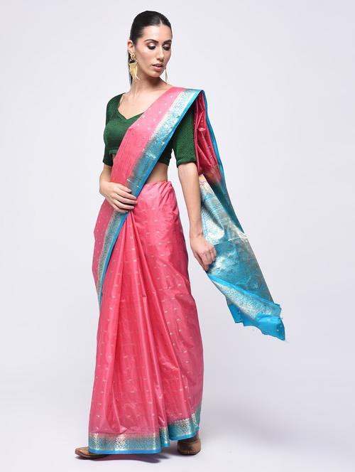 ethnic motif self design saree with blouse - 15775430 - Very Small Image - 1