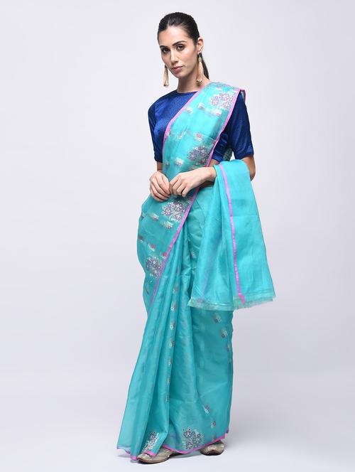 ethnic motif embroidered saree with blouse - 15775431 - Very Small Image - 1