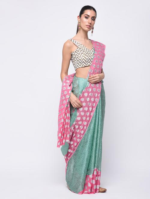 self design border printed saree with blouse - 15775451 - Very Small Image - 1