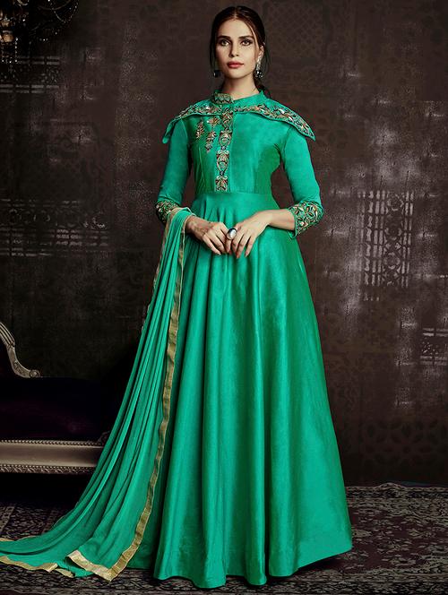 embroidered semi-stitched flared suit - 15775537 - Very Small Image - 1