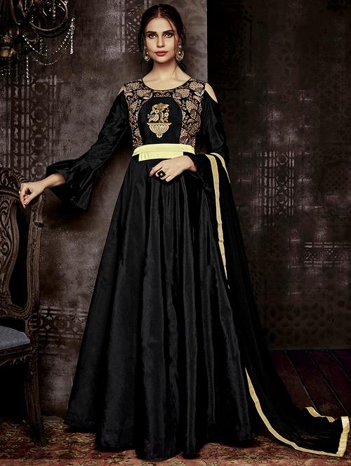 embroidered semi-stitched flared suit - 15775538 - Very Small Image - 1
