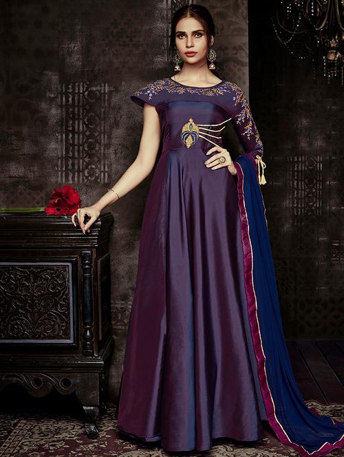 embroidered semi-stitched flared suit - 15775539 - Very Small Image - 1