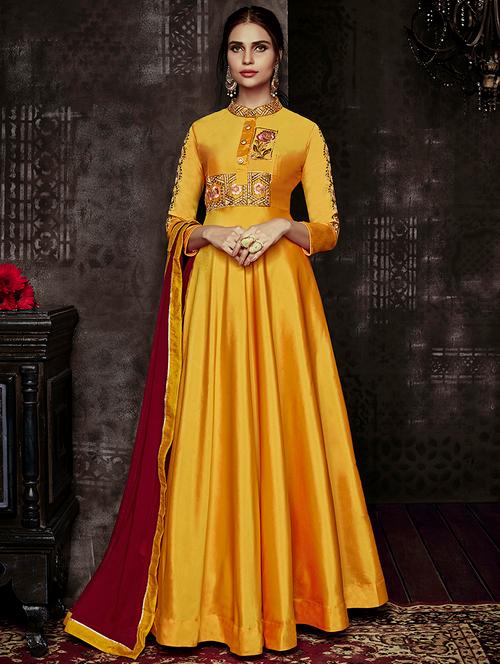 embroidered semi-stitched flared suit - 15775540 - Very Small Image - 1