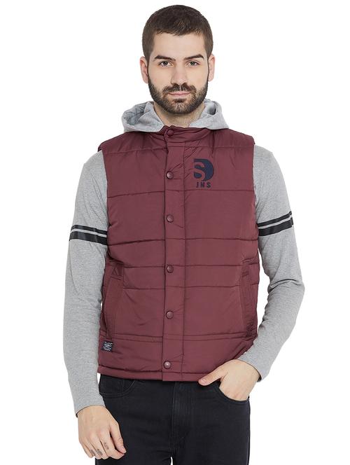 maroon solid nylon quilted jacket - 15777161 - Very Small Image - 1
