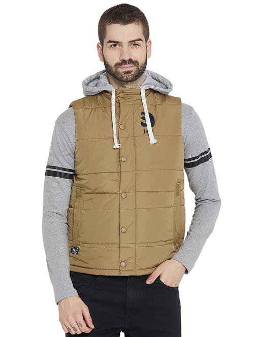 brown solid nylon quilted jacket - 15777162 - Very Small Image - 1