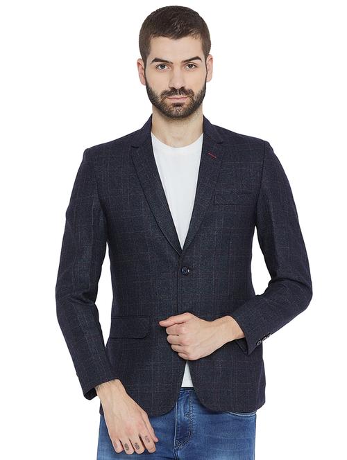 navy blue cotton single breasted casual blazer - 15777212 - Very Small Image - 1
