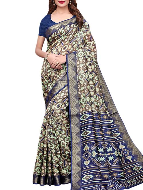 zari border silk printed saree with blouse - 15777539 - Very Small Image - 1