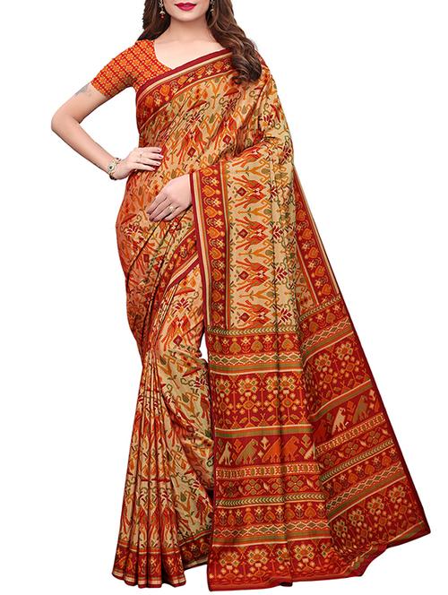 dhakai silk printed saree with blouse - 15777546 - Very Small Image - 1