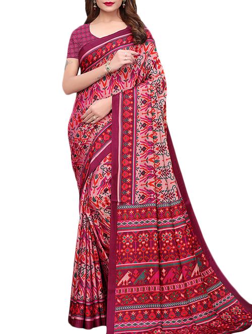 dhakai silk printed saree with blouse - 15777548 - Very Small Image - 1