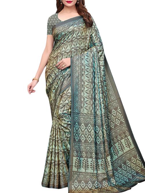 dhakai silk printed saree with blouse - 15777553 - Very Small Image - 1