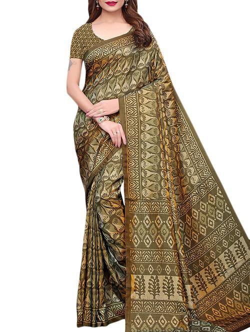 dhakai silk printed saree with blouse - 15777554 - Very Small Image - 1