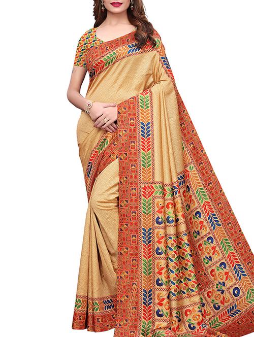contrast border digital print saree with blouse - 15777572 - Very Small Image - 1