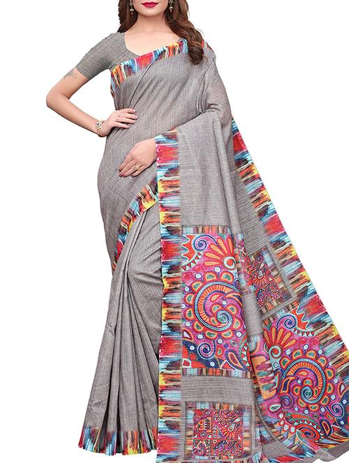digital printed linen saree with blouse - 15777583 - Very Small Image - 1