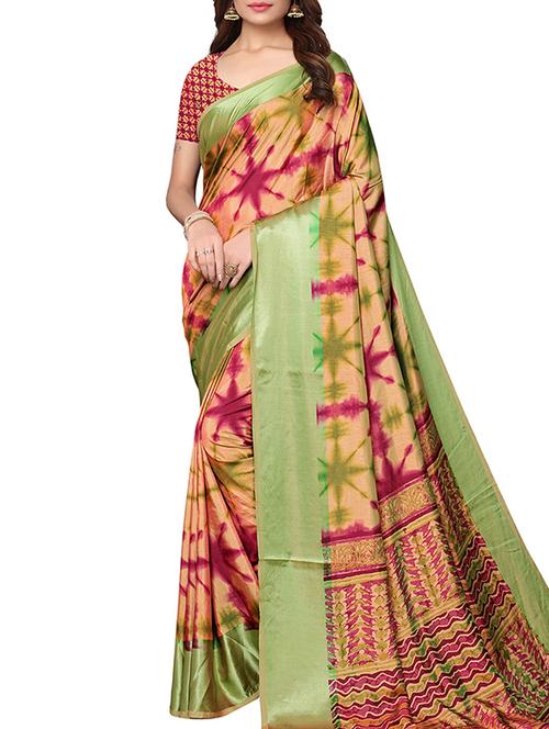 contrast border dhakai silk printed saree with blouse - 15777612 - Very Small Image - 1