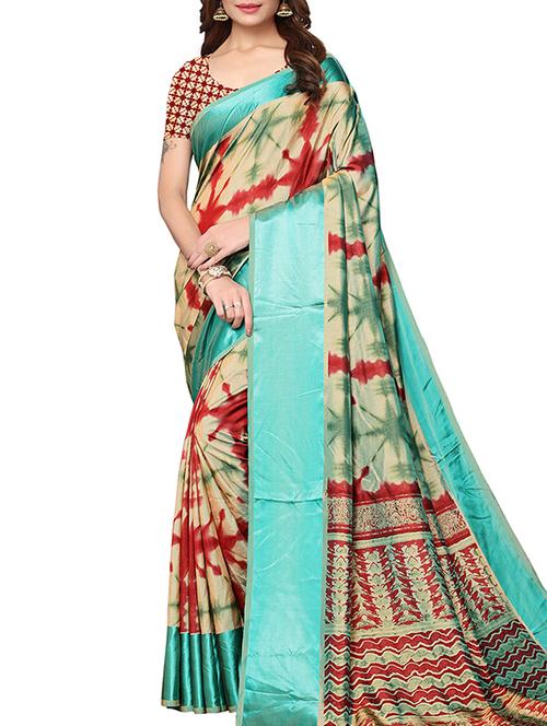 contrast border dhakai silk printed saree with blouse - 15777613 - Very Small Image - 1