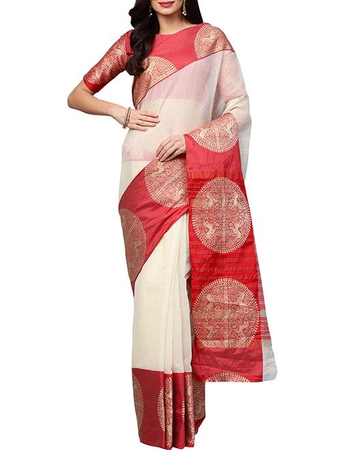 zari woven contrast border saree with unstiched blouse with blouse - 15777616 - Very Small Image - 1